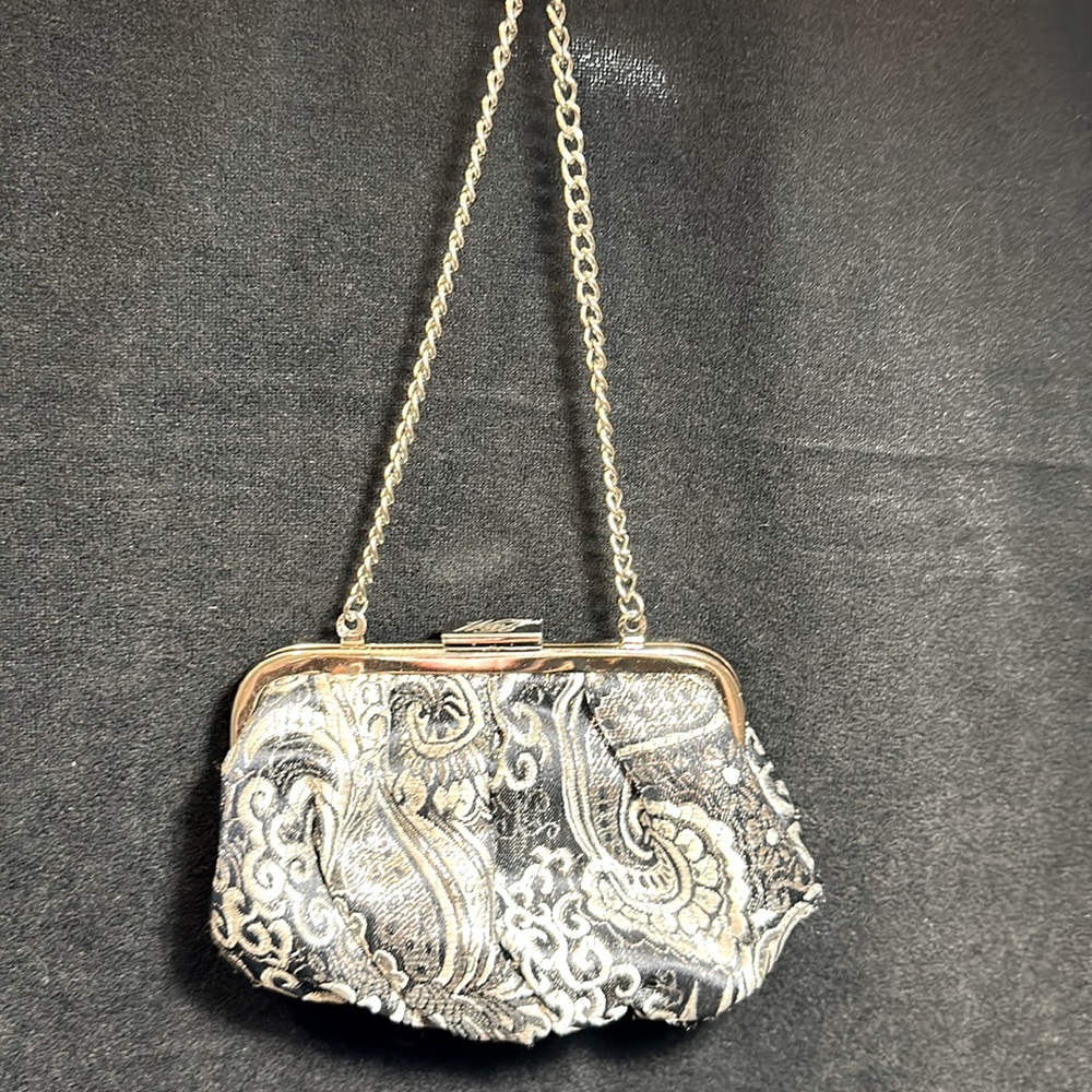 W&B Silver & Black simmer clutch Mini evening bag NWOT